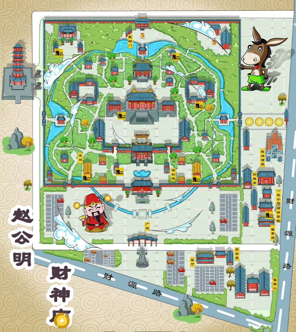 元宝寺庙类手绘地图